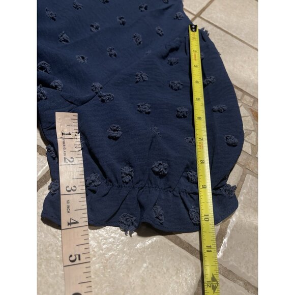 Merokeety Womens Blouse Navy Swiss Pom Pom Dot Short Sleeve Tunic Top Size L - Picture 11 of 13